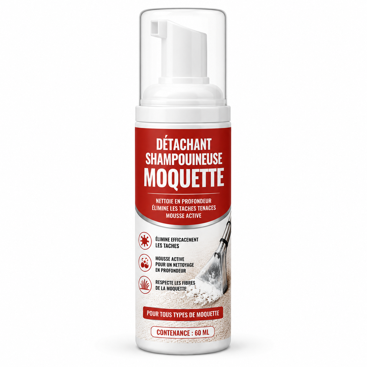 Détachant shampouineuse moquette Nettovia, flacon mousse pompe 60 ml