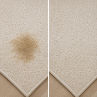 Comparaison avant-après d'une tache sur tapis nettoyée avec le détachant shampouineuse tissu Nettovia