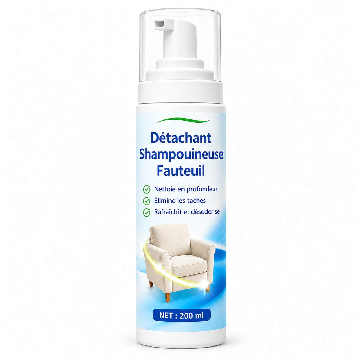 Détachant shampouineuse fauteuil Nettovia, flacon mousse pompe bleu 200 ml