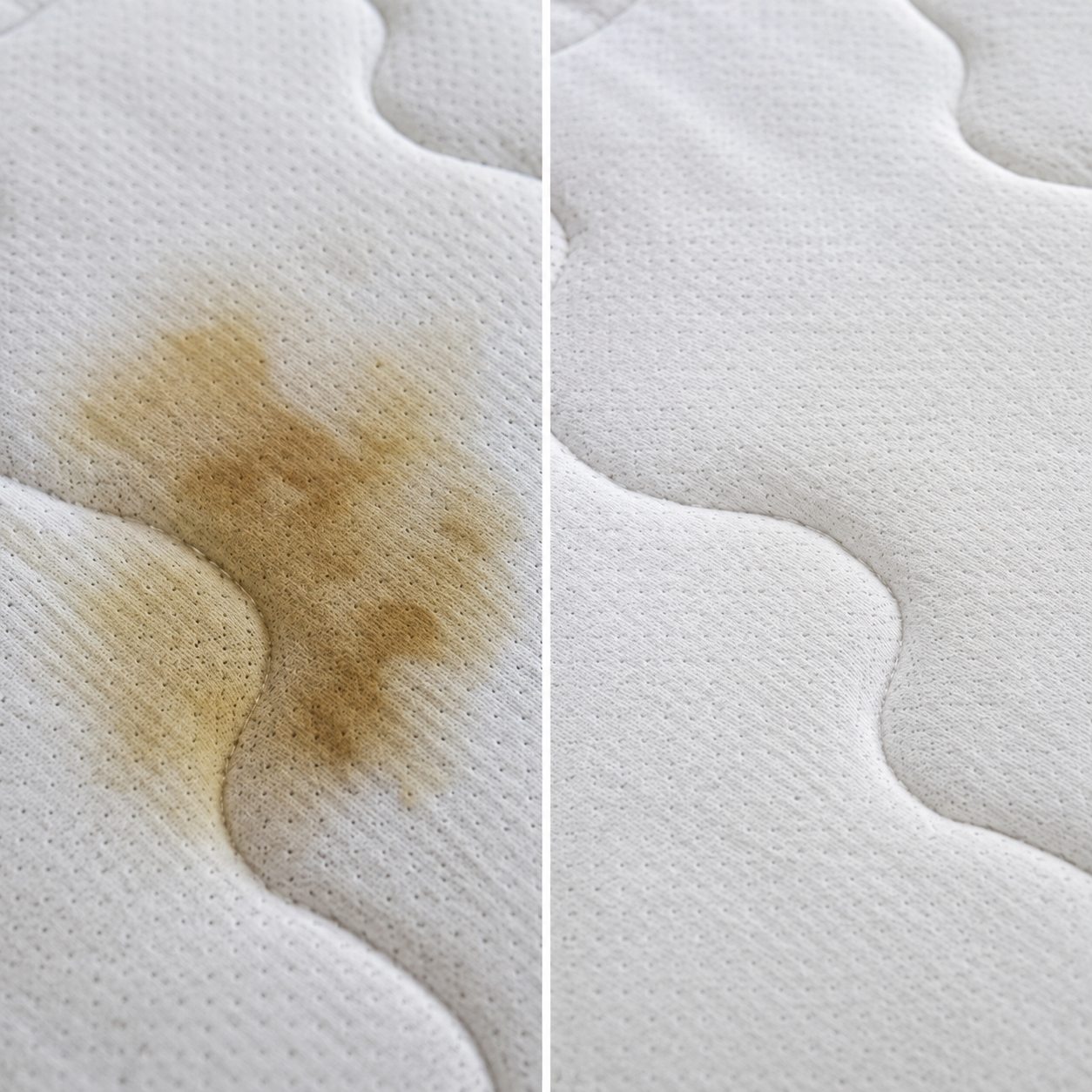Comparaison avant-après d'une tache sur matelas nettoyée avec le détachant shampouineuse matelas Nettovia