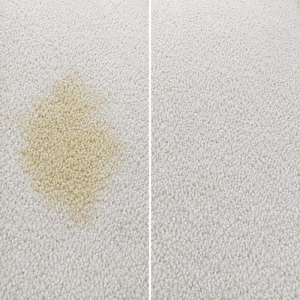 Comparaison avant-après d'une tache d'urine de chat sur tapis nettoyée avec le produit shampouineuse Nettovia